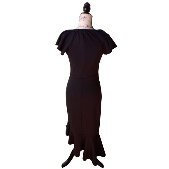 🆕 RACHEL PARCELL Asymmetric Ruffle Hem Scuba Dress Black X-Small - Picture 10 of 11